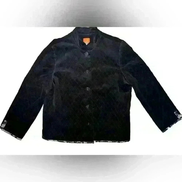 Hearts Of Palm Black Corduroy Mandarin Collar Quilted Jacket Size 12 - Picture 1 of 9